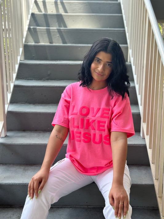 Neon Pink on Neon Pink - Love Like Jesus Tee
