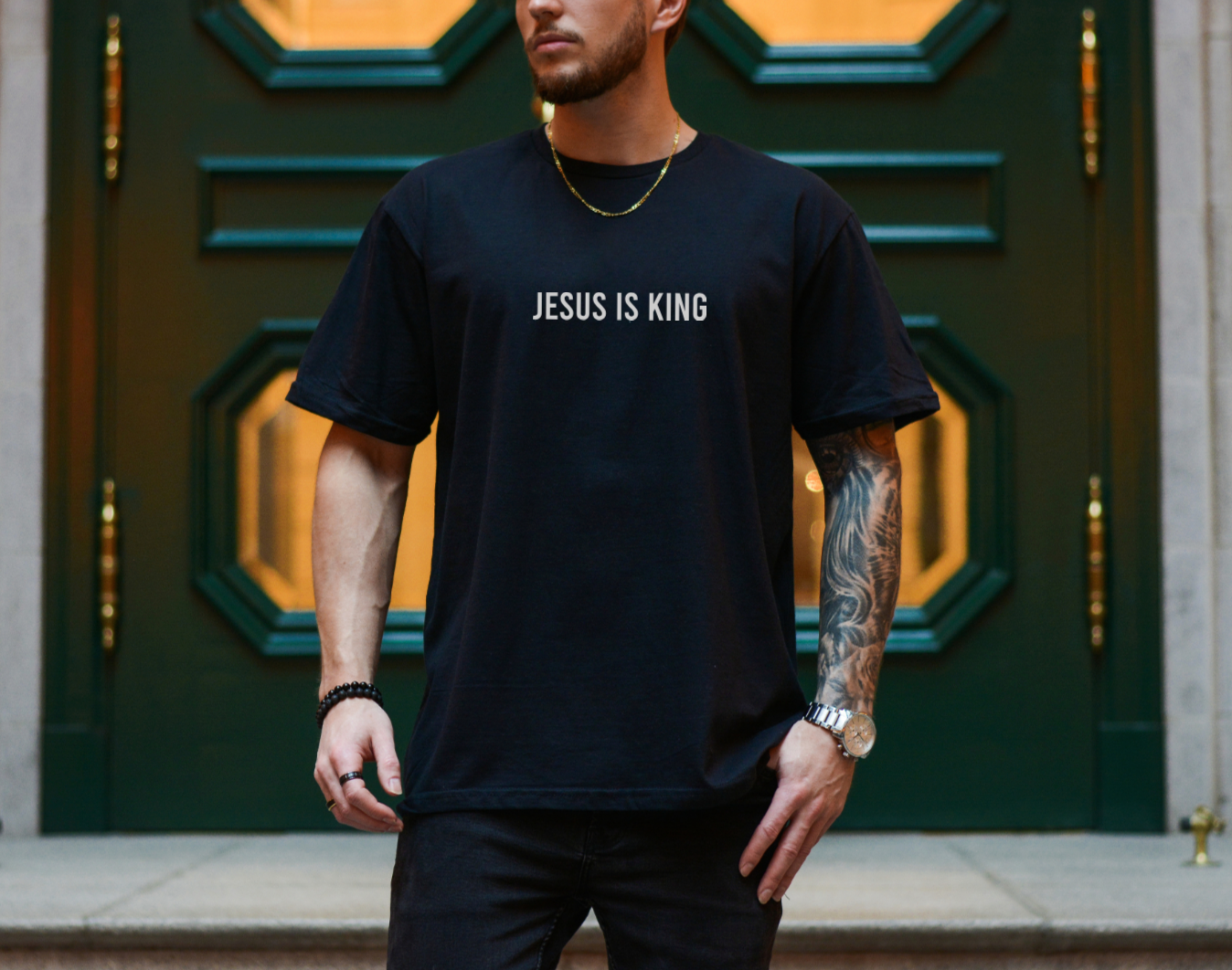Jesus is King Reflective Black Tee
